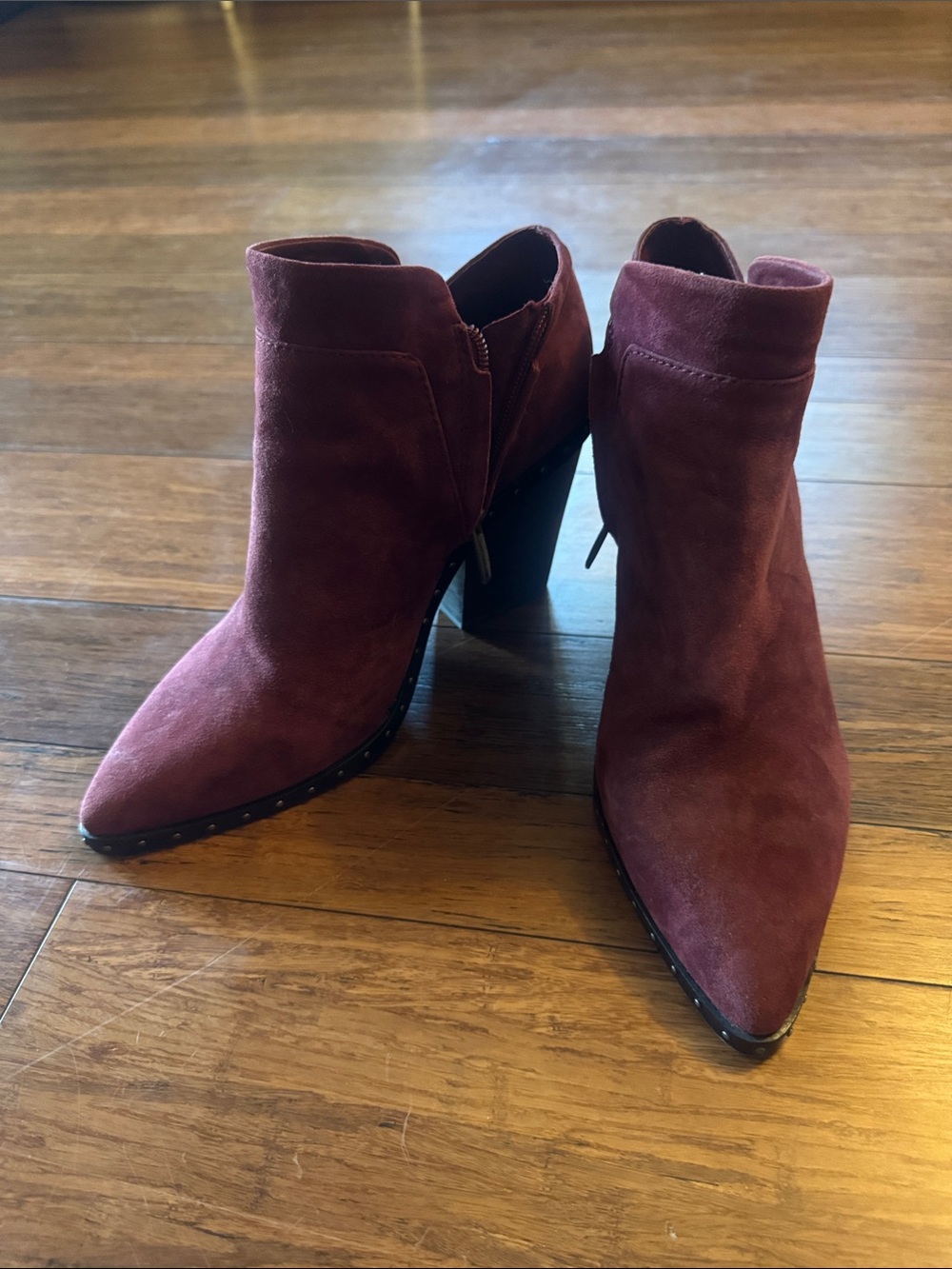 Women's Burgundy Suede Pointed-Toe Ankle Boots